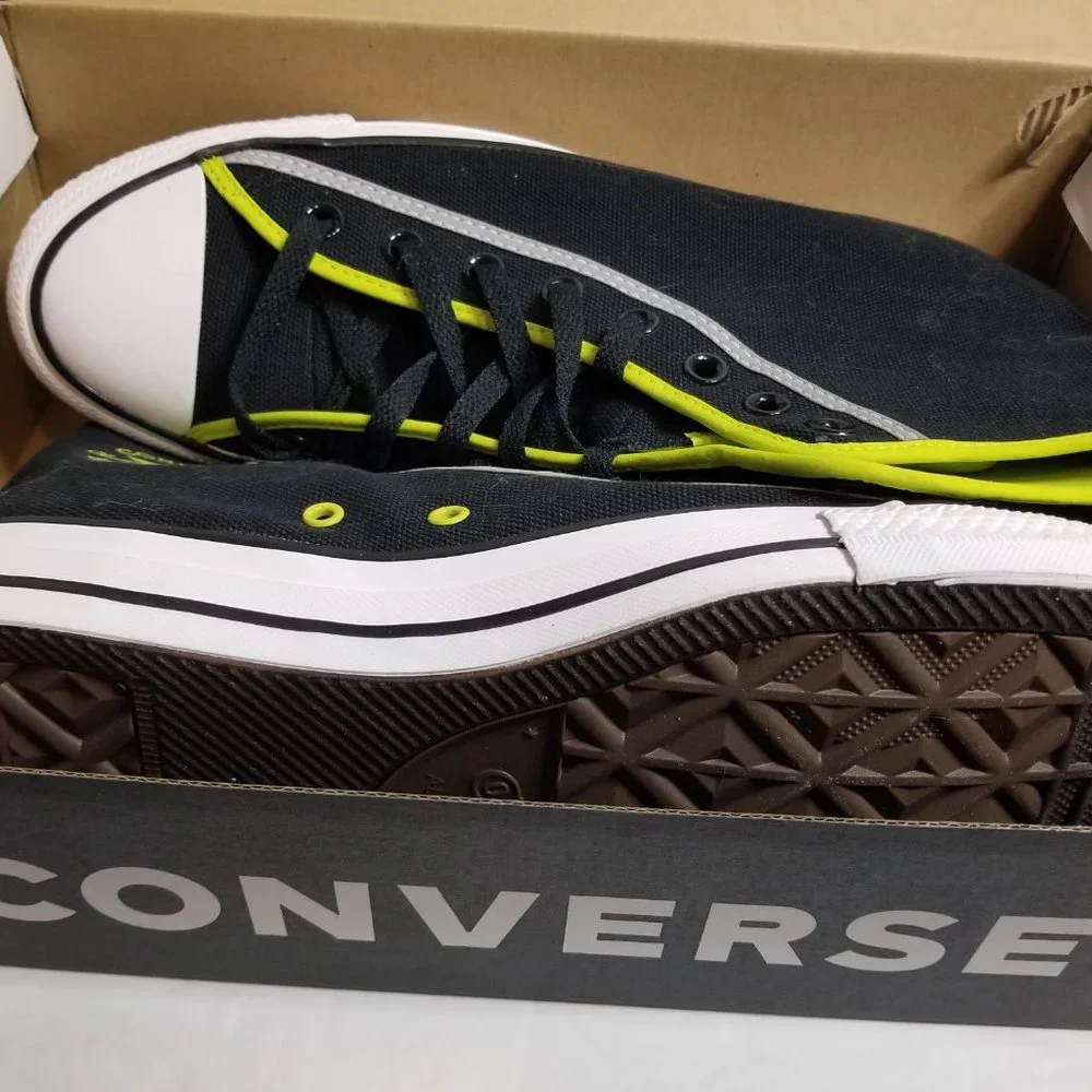 Converse Men’s High Top Sneakers Black with Lime Trim - Picture 8 of 16